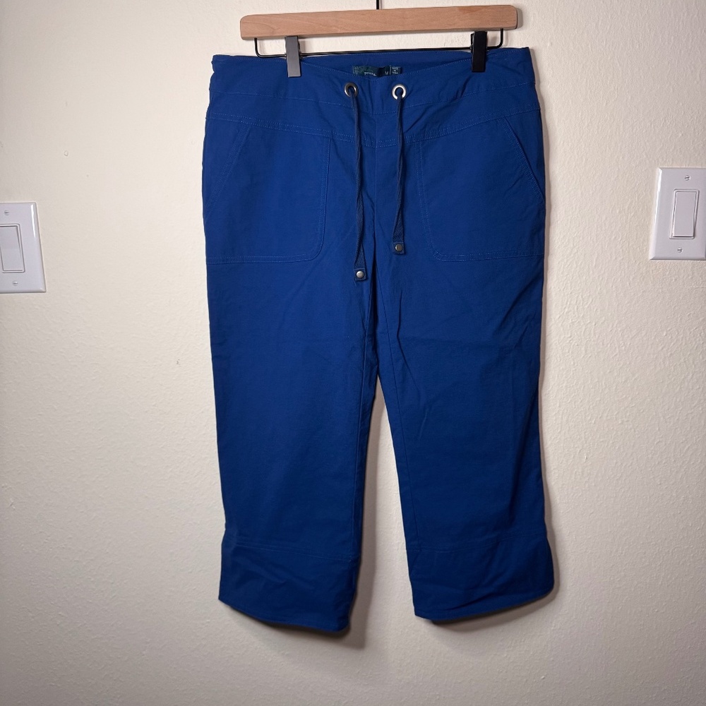 prAna Bliss Capri Pants Size M Blue Nylon Stretch Drawstring Cropped Hiking
